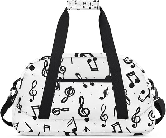 Musical Notes Gym Travel Duffle Bag for Women & Men with Front Zipper Pocket for Sports, Overnight, Weekender, Carry On,Workout & Dance Bag,18.9 * 8.7 * 10.6 in