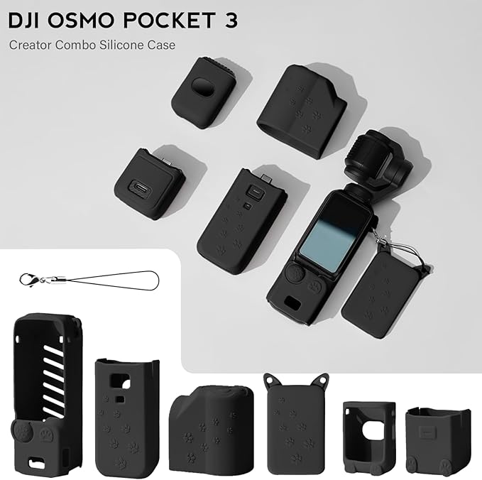 Pocket 3 Case, Cute Silicone Protective Case Compatible with DJI Osmo Pocket 3 Creator Combo, Lightweight Screen Protector Grip Cover Accessories for Xtra Muse - Cat Paw Black