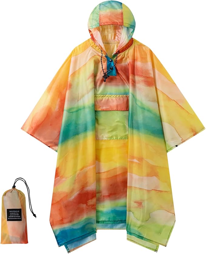 Hooded Rain Poncho for Adults - Waterproof Rain Coat and Lightweight Jacket 3-in-1 Multi-Function with Pockets