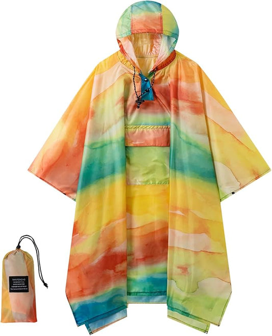Hooded Rain Poncho for Adults - Waterproof Rain Coat and Lightweight Jacket 3-in-1 Multi-Function with Pockets