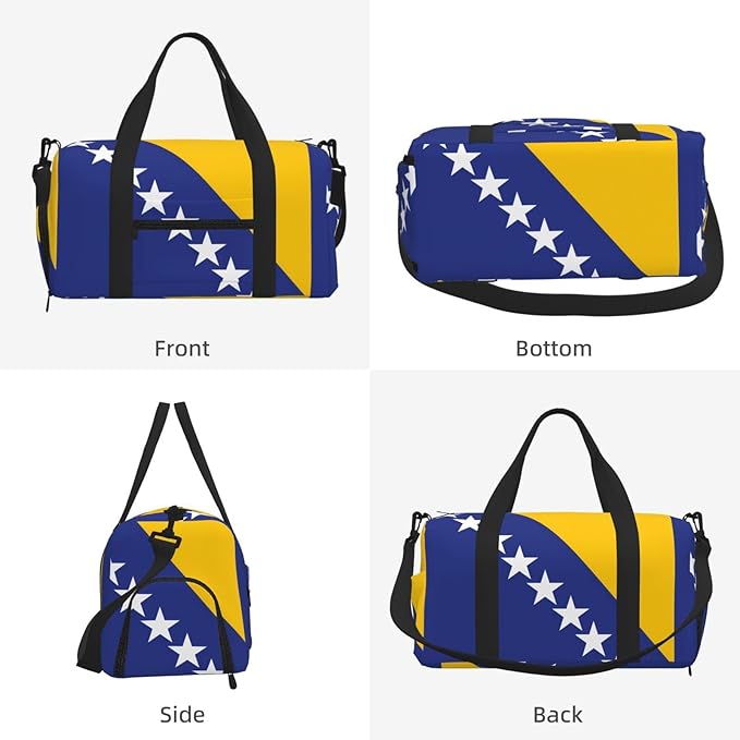 Bosnia and Herzegovina flag Print Gym Bag with Shoe Compartment for Women Men, 17.7in Sports Duffle Weekender Tote, Overnight Travel Duffel Bag Carry On