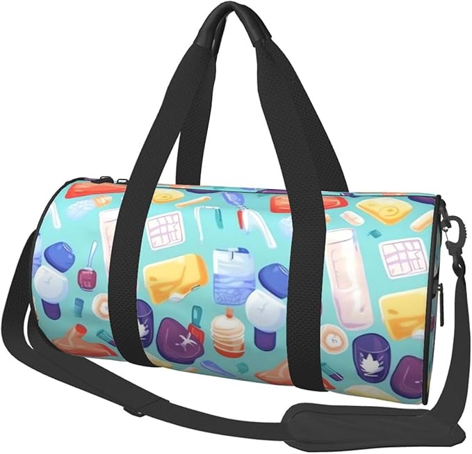 Gradient medical items pattern Sports Gym Bag for Women Men Travel Duffel Bag Tote Weekender Bag Canvas Carry on Overnight Bag for Travel Swimming Fitness Workout Sports Duffle Bag