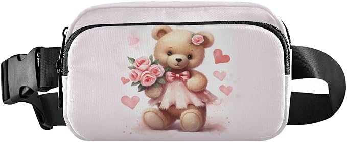 Valentines Teddy Bear Fanny Pack for Women Men Water Resistant Fashion Waist Packs with Adjustable Strap Belt Bag for Travel Workout Jogging Hiking 21217976