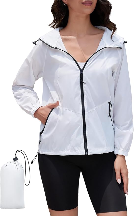 Packable Rain Jacket Women Waterproof Lightweight Jacket With Hood Womens Windbreaker Jacket S-XXL