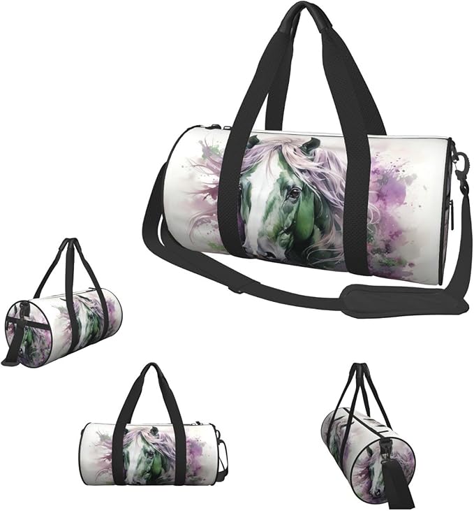 Green Horse Sports Gym Bag for Women Men Travel Duffel Bag Tote Weekender Bag Canvas Carry on Overnight Bag for Travel Swimming Fitness Workout Sports Duffle Bag