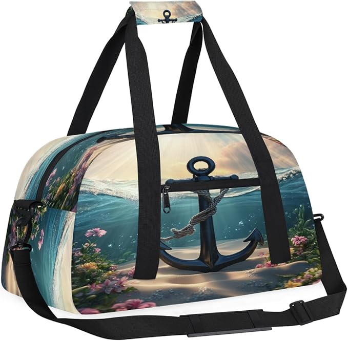 Kids Duffle Bag Girls Boys Ocean Nautical Anchor Floral Weekender Overnight Bag,Lightweight Duffel Bags for Traveling Gym Sport Dance
