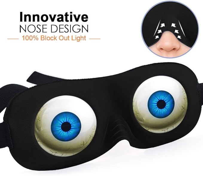Tphon Eye Sleep Mask Funny Blindfold for Women Men Kid, Upgraded 3D Contoured 100% Blackout Sleeping Mask with Adjustable Strap, Soft Night Blindfold Eye Shades for Travel Naps Shift Works Games