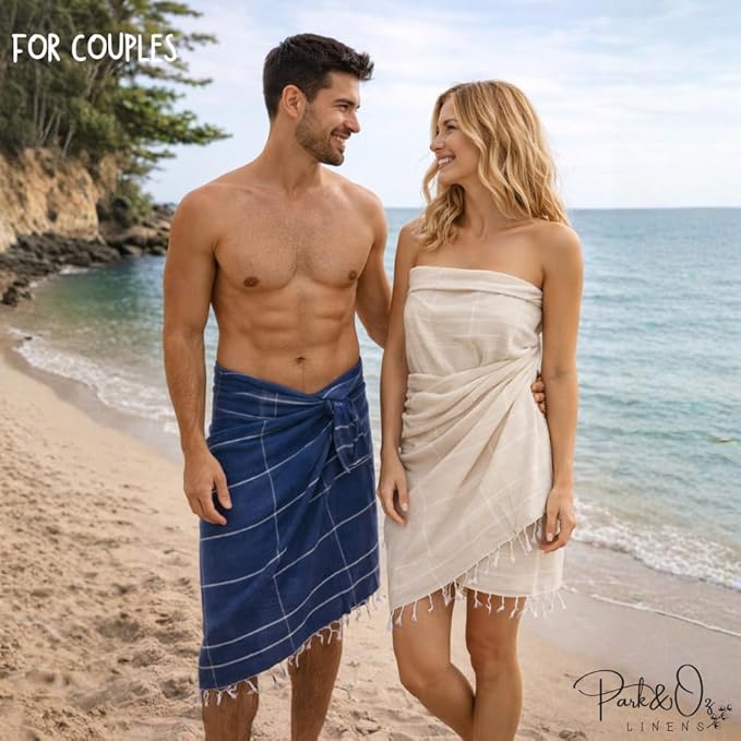 PARK&OZ Turkish Beach Towel – Oversized 100% Cotton Quick-Dry & Sand-Free Blanket 72"x40" – Ultra-Absorbent, Lightweight & Compact Pool Towel for Beach, Travel, Spa, Gym, Camping & Tie-Dye (White)