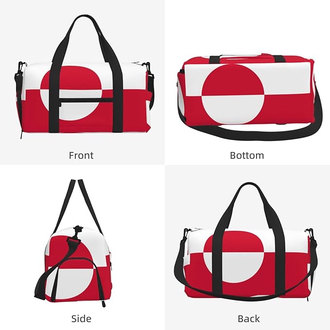 Greenland flag Print Gym Bag with Shoe Compartment for Women Men, 17.7in Sports Duffle Weekender Tote, Overnight Travel Duffel Bag Carry On