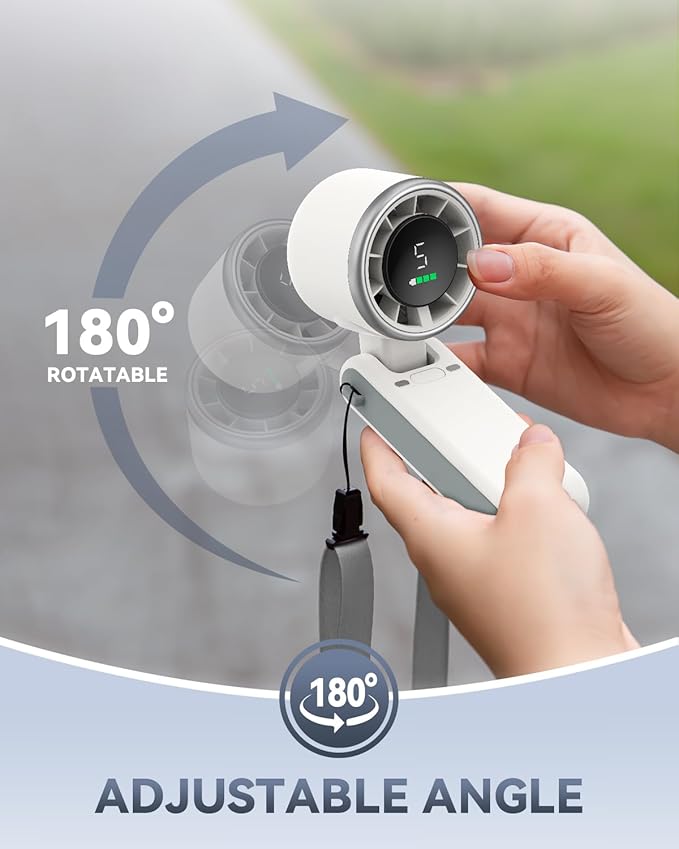 Portable Handheld Turbo Fan, 5 Gear Wind, Battery Operated, Up to 12 Working Hours, 3 IN 1 Hand Fans with Air Turbo Tech Cooling Fan for Outdoor Activities, Travel, Beach (White)