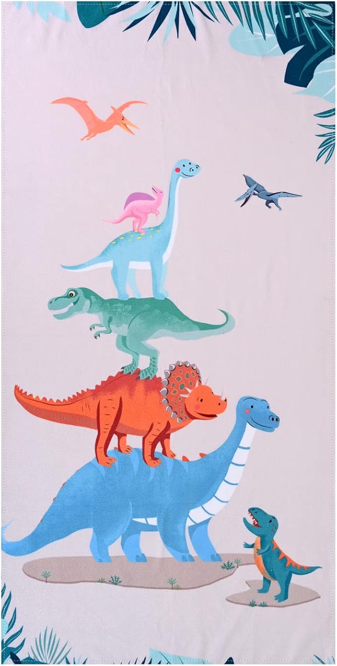 LIVILAN Small Dinosaur Beach Towel for Kids, 24”x48”, Microfiber, Quick Dry, Sand Free, Lightweight, Thin, Perfect for Girls, Boys, Bath, Swim, Shower, Unique Dinosaur Gifts and Decorations