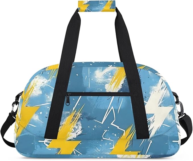 Lightning Gym Travel Duffle Bag for Women & Men with Front Zipper Pocket for Sports, Overnight, Weekender, Carry On,Workout & Dance Bag,Golden Lightning,18.9 * 8.7 * 10.6 in
