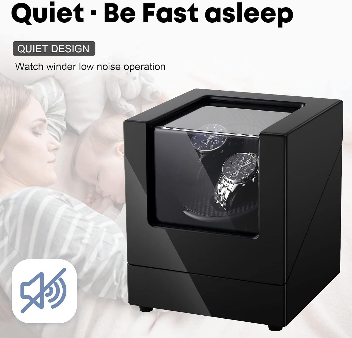 Uten Automatic Double Watch Winder Box, Luxury Wooden Storage Case for Mechanical Watch Winder with Quiet Motor 5 Rotation Mode, Black.