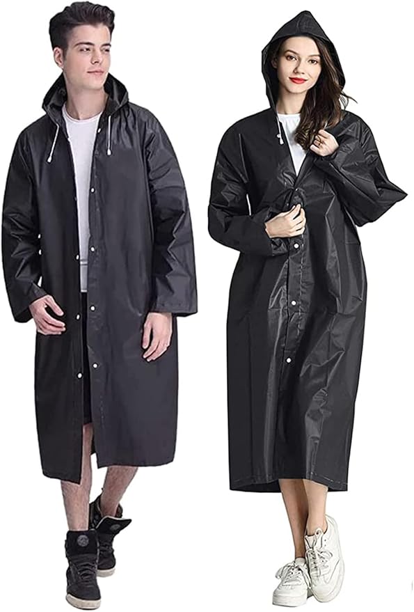 Rain Coat Poncho for Adult, 2 Pack Women Men Reusable Raincoats Emergency with Hood and Drawstring