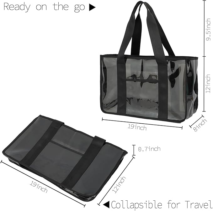 Iridescent Clear Beach Bag for Women, Large Pool Tote Cruise Vacation Essentials - Waterproof, Zipper Closure