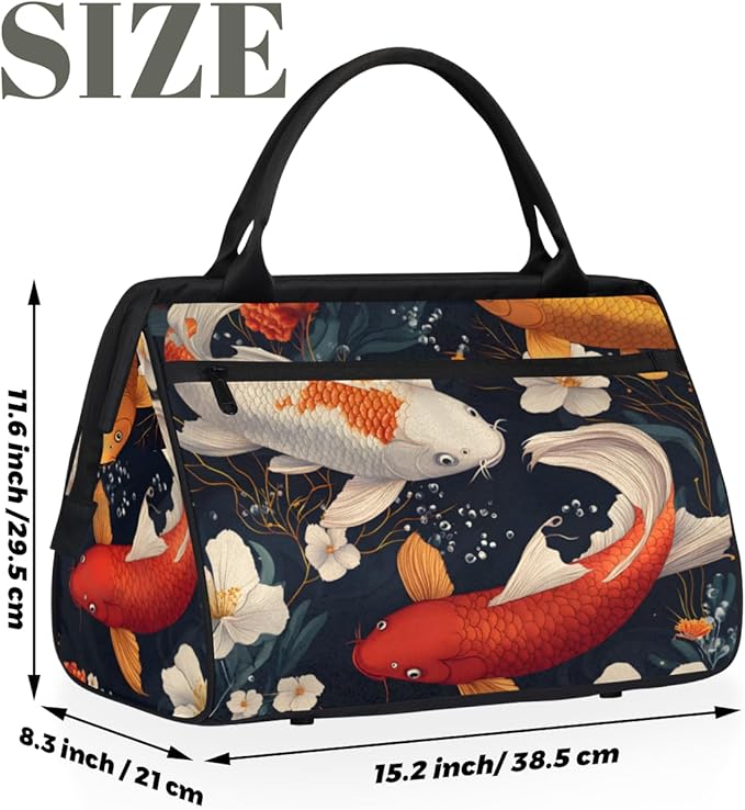 Asian Style Kois Overnight Weekender Bag for Women Men Travel Duffel Bags Waterproof Luggage Carry on Sports Yoga Gym Bag