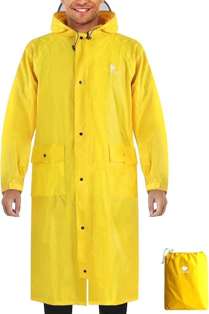 ANYOO Waterproof Rain Jacket for Men Women Lightweight Long Sleeve Raincoat with Hood Emergency Rain Poncho Adults for Hiking
