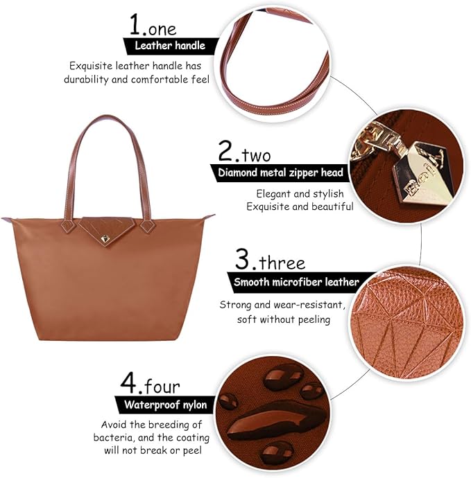 Women Tote Bag,Stylish Waterproof Nylon Ladies Shoulder Bag, Folding Beach Travel Bag for Work,Shopping, Large