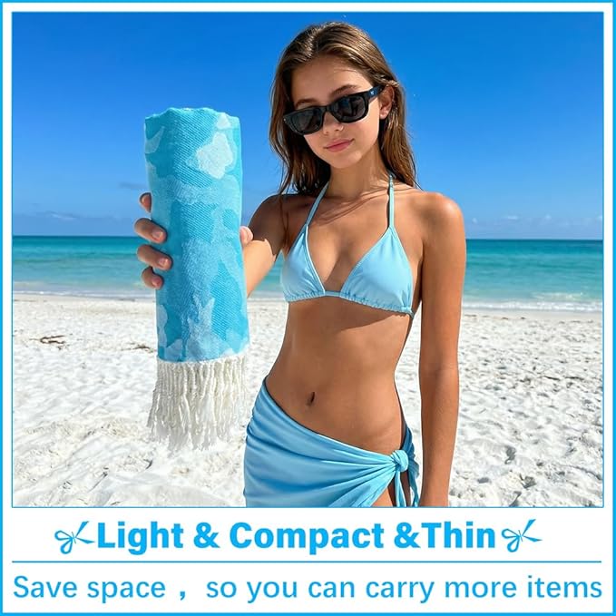 Thin Turkish Beach Towel Lightweight Soft Cotton Extra Large XL Oversized Sand Free Sandproof Absorbent Quick Dry Towels Cloud Bath Pool Travel Compact Essentials Accessories for Adult Gifts