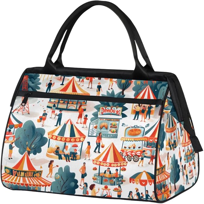 Amusement Park Themed Overnight Weekender Bag for Women Men Travel Duffel Bags Waterproof Luggage Carry on Sports Yoga Gym Bag