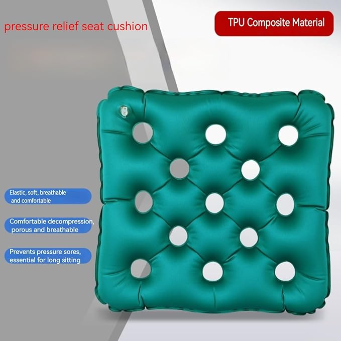 2-Pack Waffle Inflatable Seat Cushions with Pump, 18 Inch Beige 16-Hole Air Cushion for Pressure Relief, Wheelchair, Office Chair, Car Seat & Travel (Green&Beige)