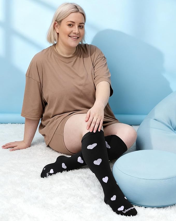 Wide Calf Compression Socks for Women - 3-Pair Plus Size 20-30mmHg Ankle Support Easy on off Socks for Travel Nurse
