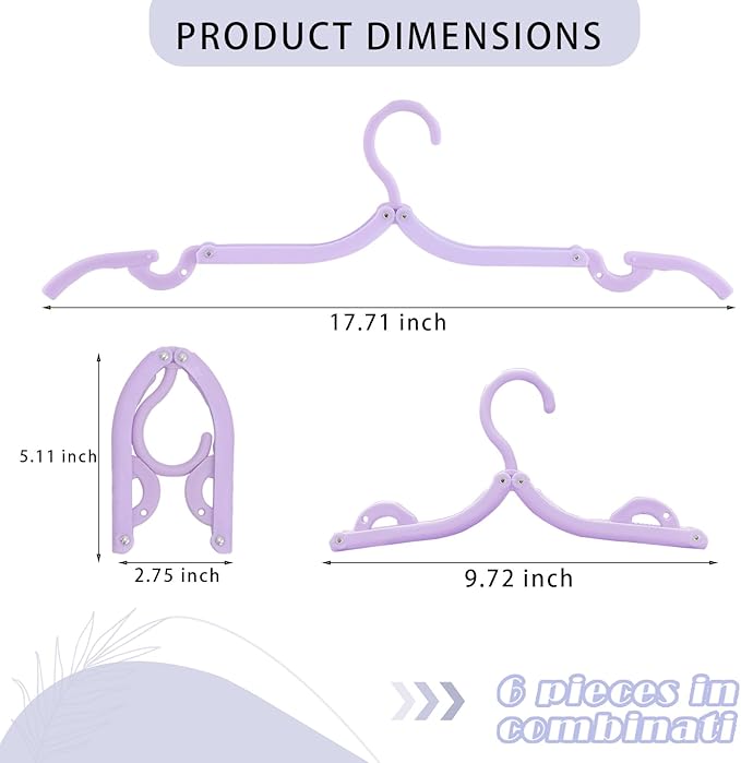 6PCS Portable Folding Clothes Hangers Clothes Drying Rack for Travel (Purple)