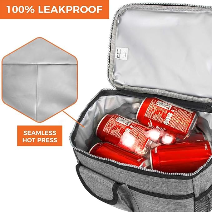 opux Lunch Box for Men, Adult Lunch Box Cooler, Insulated Lunch Bag Women, Dual Compartment Lunchbox for Work, Leakproof Double Decker Lunch Bag, Soft Lunch Pail Tote Boys Girls Kids School, Gray