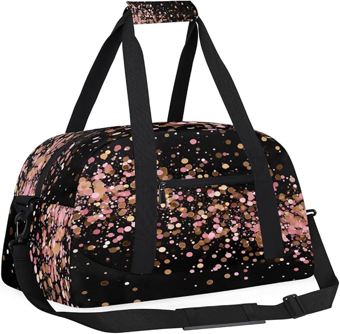 Travel Duffle Bag, Pink And Black Sequins Waterproof Weekender Overnight Bags for Women Men Lightweight Carry on Duffle Gym Bag for Travel, Sports, Fitness, Workout