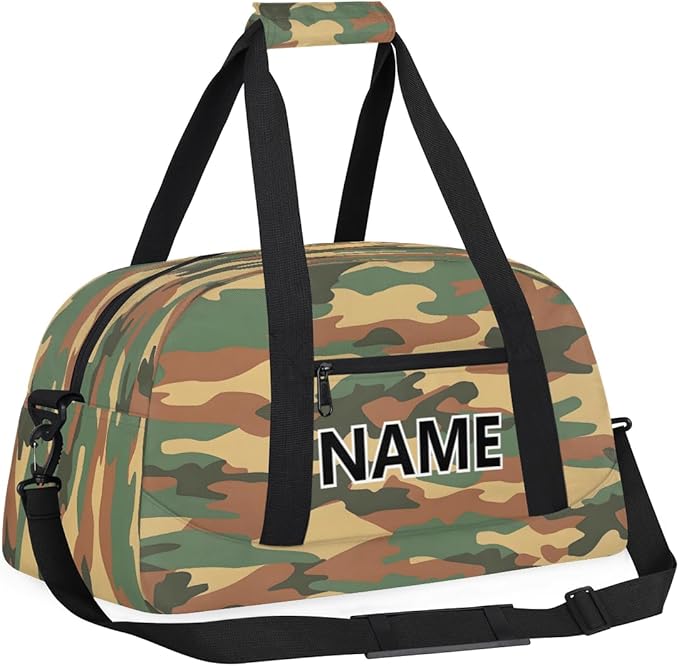 Camouflage Mini Gym Bag 18 inch for Women Men Waterproof Custom Green Camouflage Travel Duffel Bag Carry On Overnight Tote Nurse Bag for Work Fitness Hiking