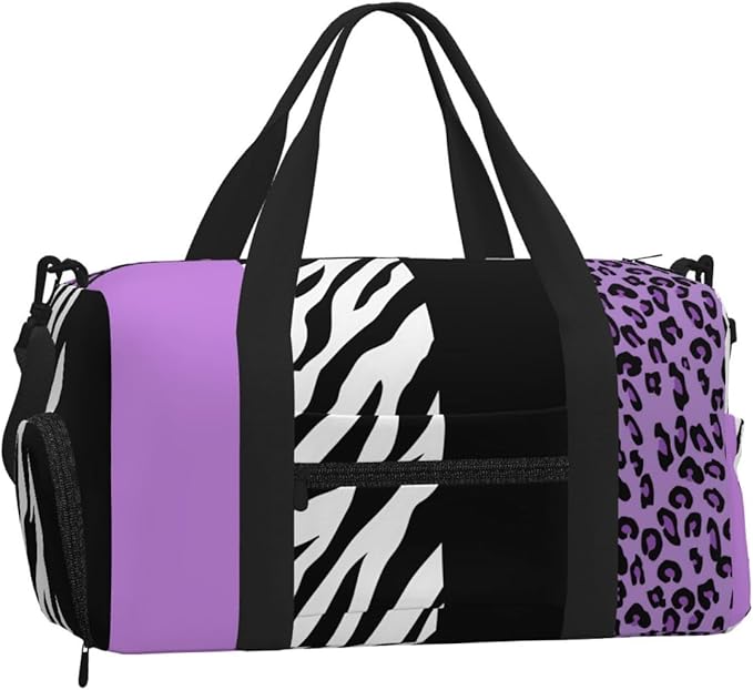 Leopard Print, Zebra Print, Animal Print, Purple Women'S Gym Duffle Bag With Shoes Compartment, Ideal For Travel, Gym, Sports, Duffel, Weekender
