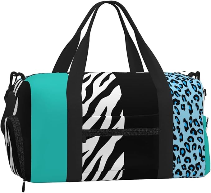 Leopard Print, Zebra Print, Animal Print, Blue Women'S Gym Duffle Bag With Shoes Compartment, Ideal For Travel, Gym, Sports, Duffel, Weekender