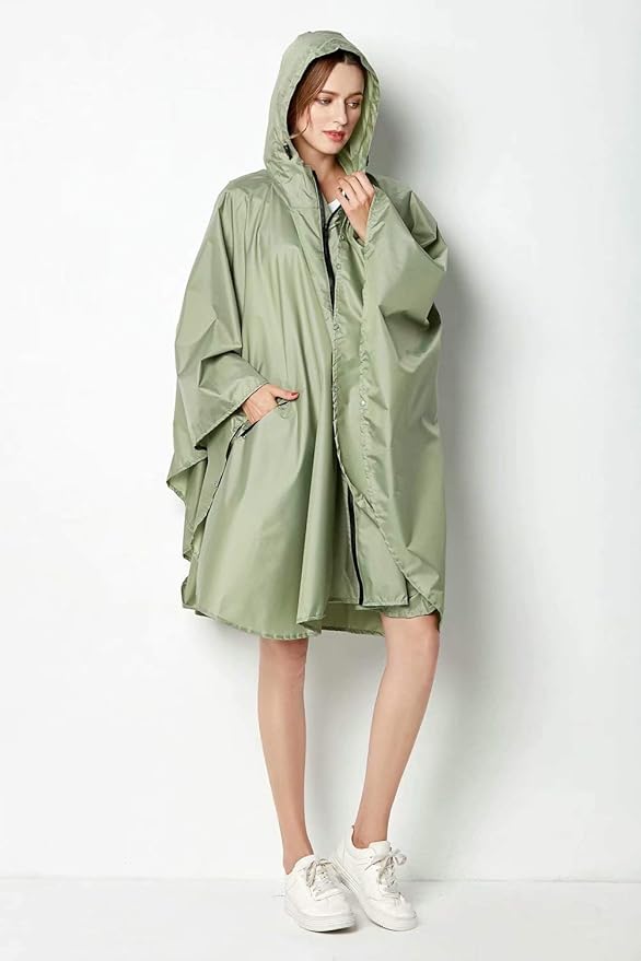 NUUR Rain Poncho for Women Adults Unisex Hooded Zipper Raincoat Waterproof Reusable Hiking Rain Coat with Pockets