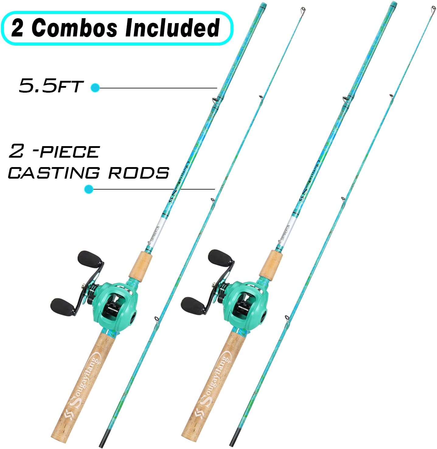 Sougayilang Fishing Rod and Reel Combo, 2-Piece 5-Foot 6-Inch Graphite & Fiberglass Rod, Durable and Strong, Quickset Anti-Reverse Fishing Reel (1Pack/2Pack)