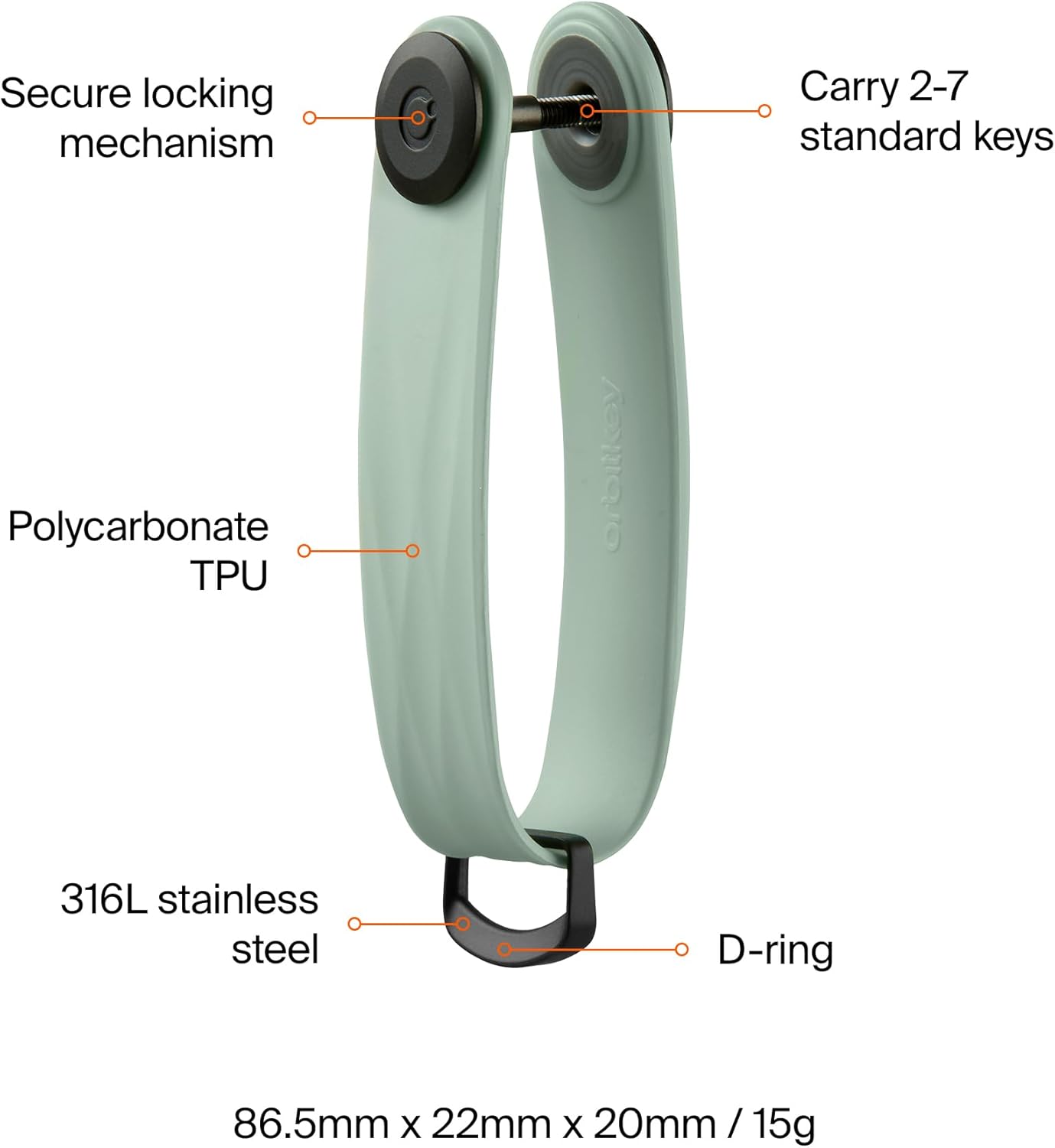 Orbitkey New Active Key Organizer Lite w/updated D-Ring | Weather Resistant, Stainless Steel Locking Mechanism