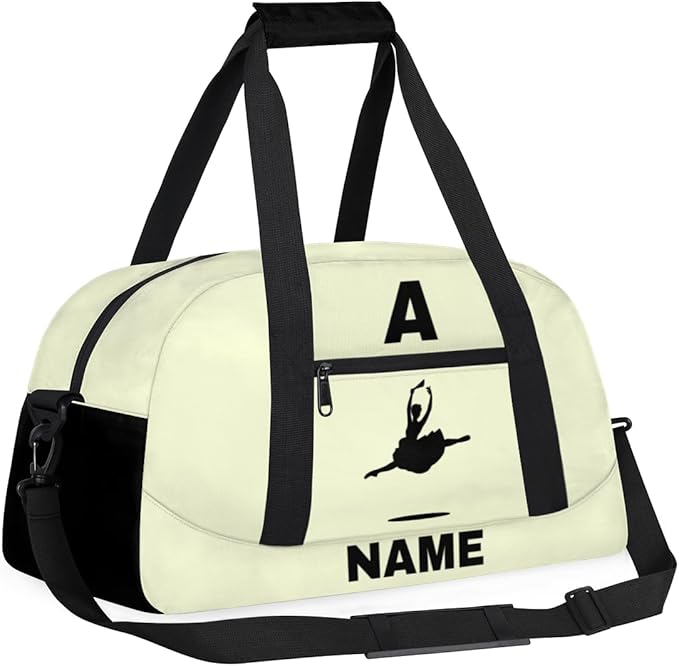 Personalize-Kids-Sports-Duffel-Bags With Custom Name Text Carry-On Overnight Travel Gym Lightweight Dance Pattern Sports Bags For Girls Boys Kids,Yellow 1