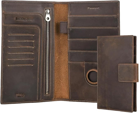 CONTACTS RFID Blocking Family Passport Holder for 4 Full Grain Leather Passport Wallet Compatible with Airtag Travel Passport Cover with 4 Passport Slot, 6 Card Slot (Brown)