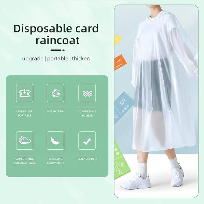 Disposable Rain Ponchos for Adults - Emergency Rain Ponchos，Lightweight for Travel
