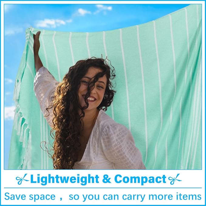 Oversized Turkish Beach Towel Blanket XXL Cotton Sandproof Towels Boho Woven Extra Large Big Sand Free Giant Throw Blankets Huge Quilt XL Picnic Camping Necessities Cloud For Adult Gifts Aqua