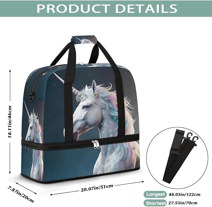 Rainbow Galaxy Animal Unicorn Large Weekender Bag with Shoe Compartment Travel Duffel Bags for Women Carry On Hospital Overnight Bag Foldable Personal Item Travel Bags Tote Gym Sports Airplanes