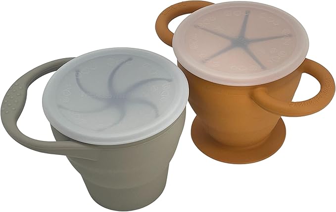 | Snack Attack I&II Baby Snack Cup Silicone | 2 pack | Collapsible Toddler Snack Cup (Fog and Honey Ginger)