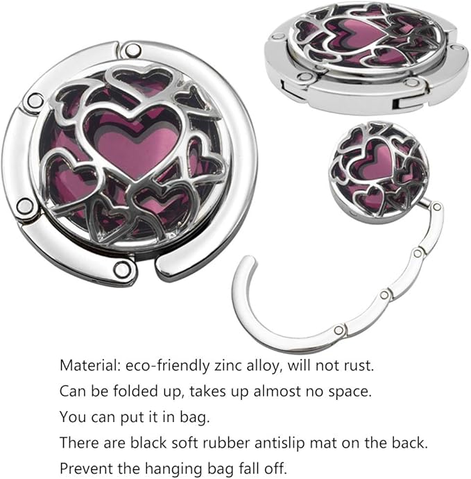 Multiple Hearts Style Premium Foldable Handbag Bag Purse Hanger Table Hook Holder (Tawny)
