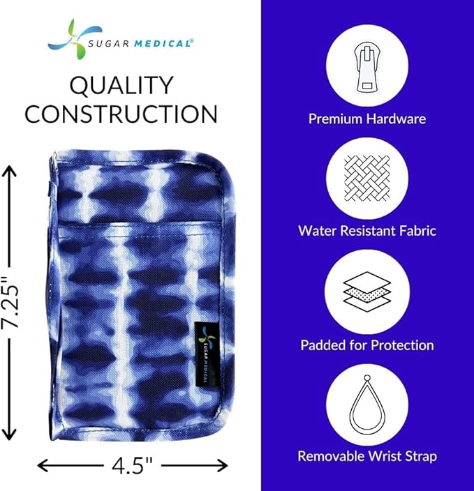 Sugar Medical Diabetes Supply Case | Medical Supplies Travel Bag | Glucose Meter Organizer | Diabetic Care Products | Glucometer Kit (Blue Tie Dye)