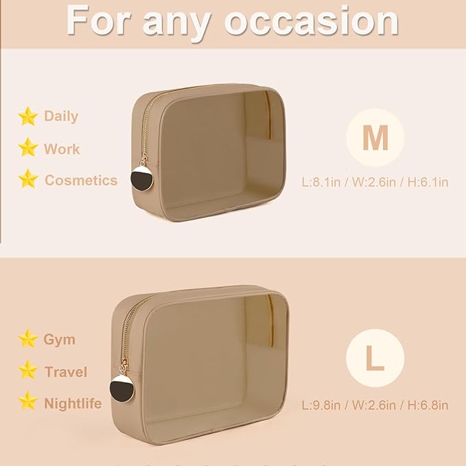 2PCS Clear Makeup Bag Set, Waterproof TPU Purse Organizer Pouches, TSA Approved Toiletry Bag, Diaper Bag Organizer Pouch, Travel Organizer Bags for Women and Kids