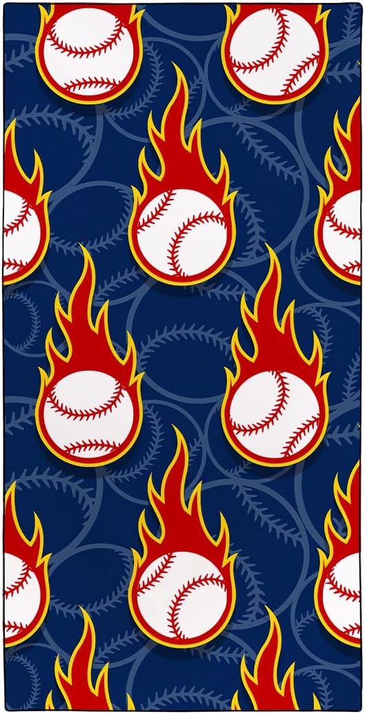 Flame Baseball Pattern Beach Towel 36"x72" Quick-Dry Sand-Free Soft Microfiber Pool Camping Travel