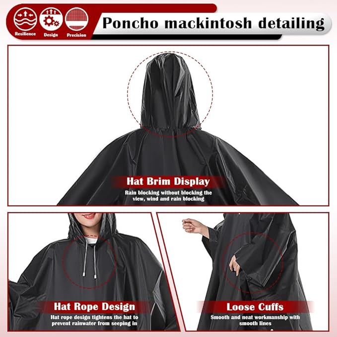 Rain Ponchos for Adults, Reusable Ponchos for Men & Women, Waterproof EVA Lightweight Rain Coat with Drawstring Hood & Sleeves, Perfect for Camping, Hiking, Travel