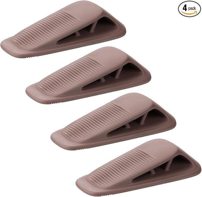 Fursafe&Q Rubber Door Stoppers for Bottom of Door, Door Stop Wedge with Holder, Heavy Duty Doorstops 4 Pack, Wall Protector for Home & Office & School & Commercial Doorstop Keep Open Stack Brown