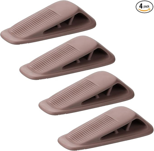 Fursafe&Q Rubber Door Stoppers for Bottom of Door, Door Stop Wedge with Holder, Heavy Duty Doorstops 4 Pack, Wall Protector for Home & Office & School & Commercial Doorstop Keep Open Stack Brown