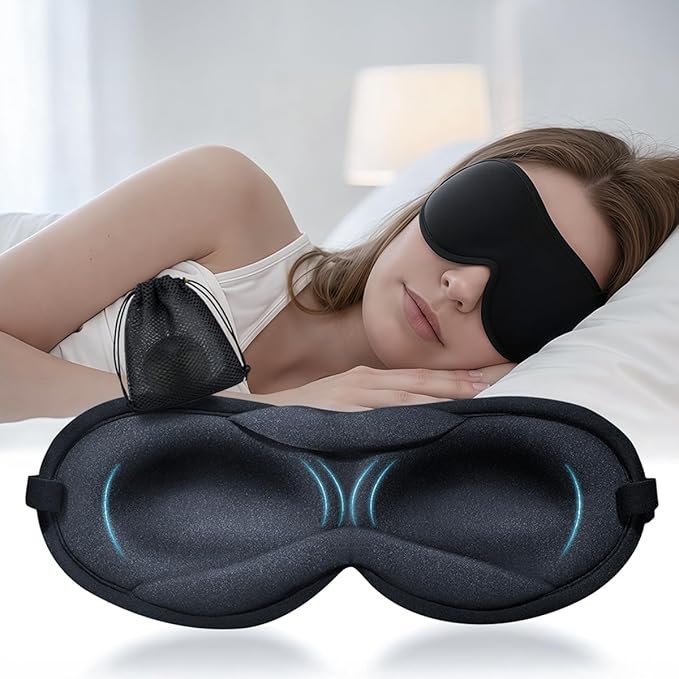 Ultra-Thin 3D Sleep Mask for Side & Back Sleepers, 100% Light Blocking Eye Mask for Sleep, Zero Pressure, Soft & Breathable Night Blindfold for Men & Women, Travel & Plane (Black)