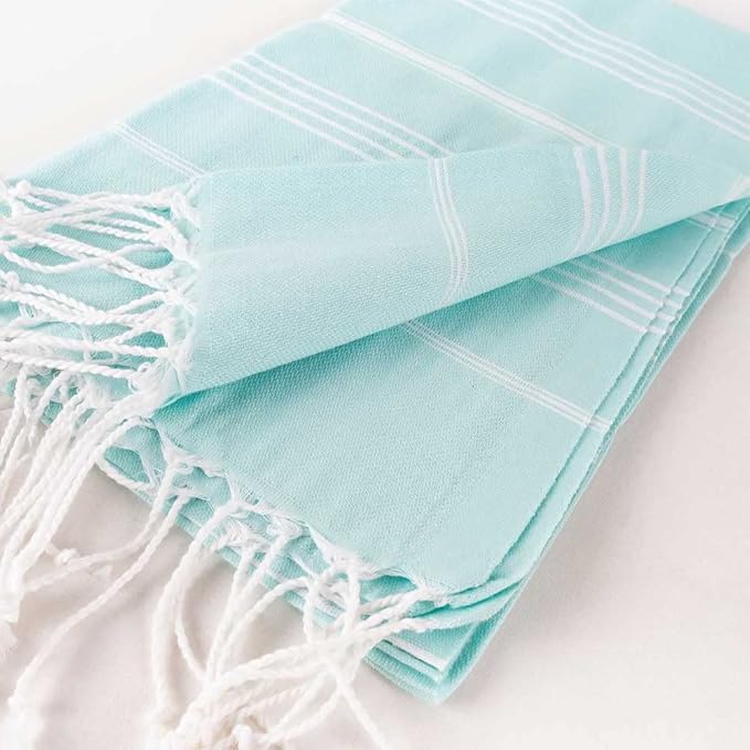 Hencely Turkish Beach Towel 37x68 Oversized, Sand-Free, Quick-Dry, Lightweight - Travel Essential for Pool & Bath - Striped 100% Cotton Bathroom Towels Accessories Gift (Aqua)